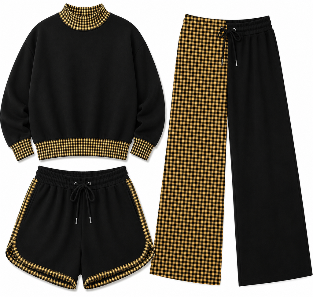Gingham Mock Neck Sets