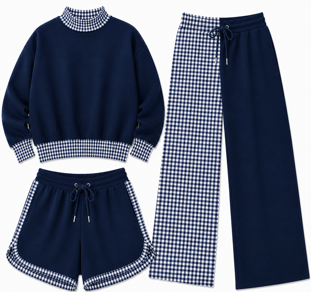 Gingham Mock Neck Sets