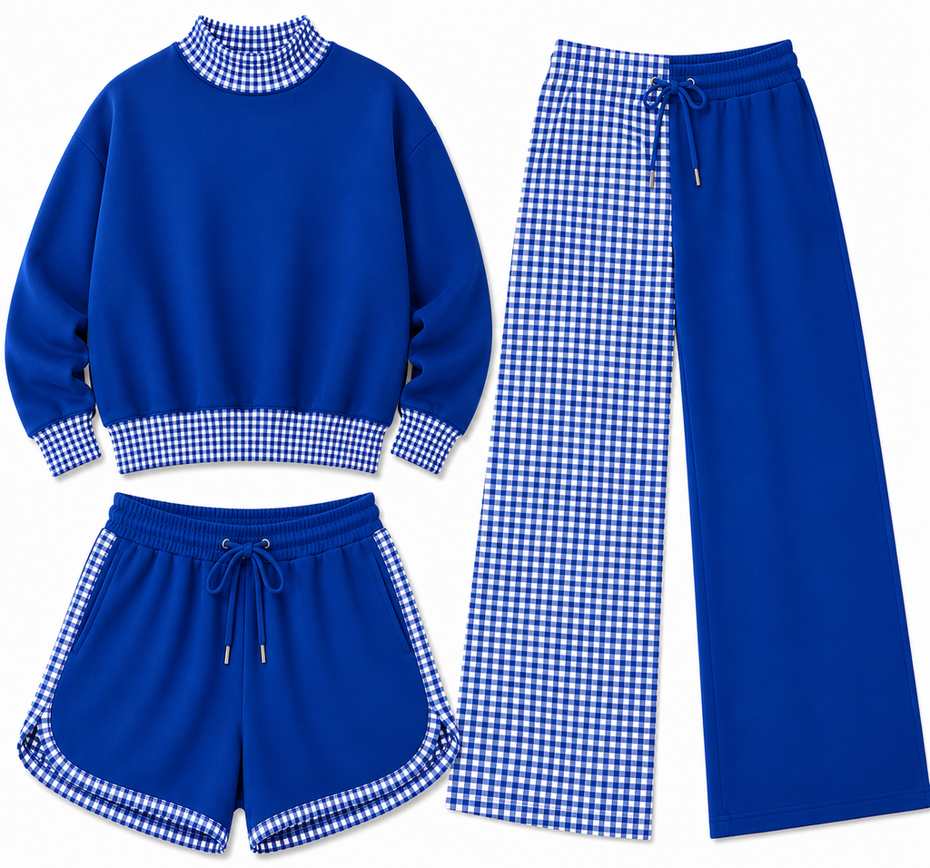 Gingham Mock Neck Sets