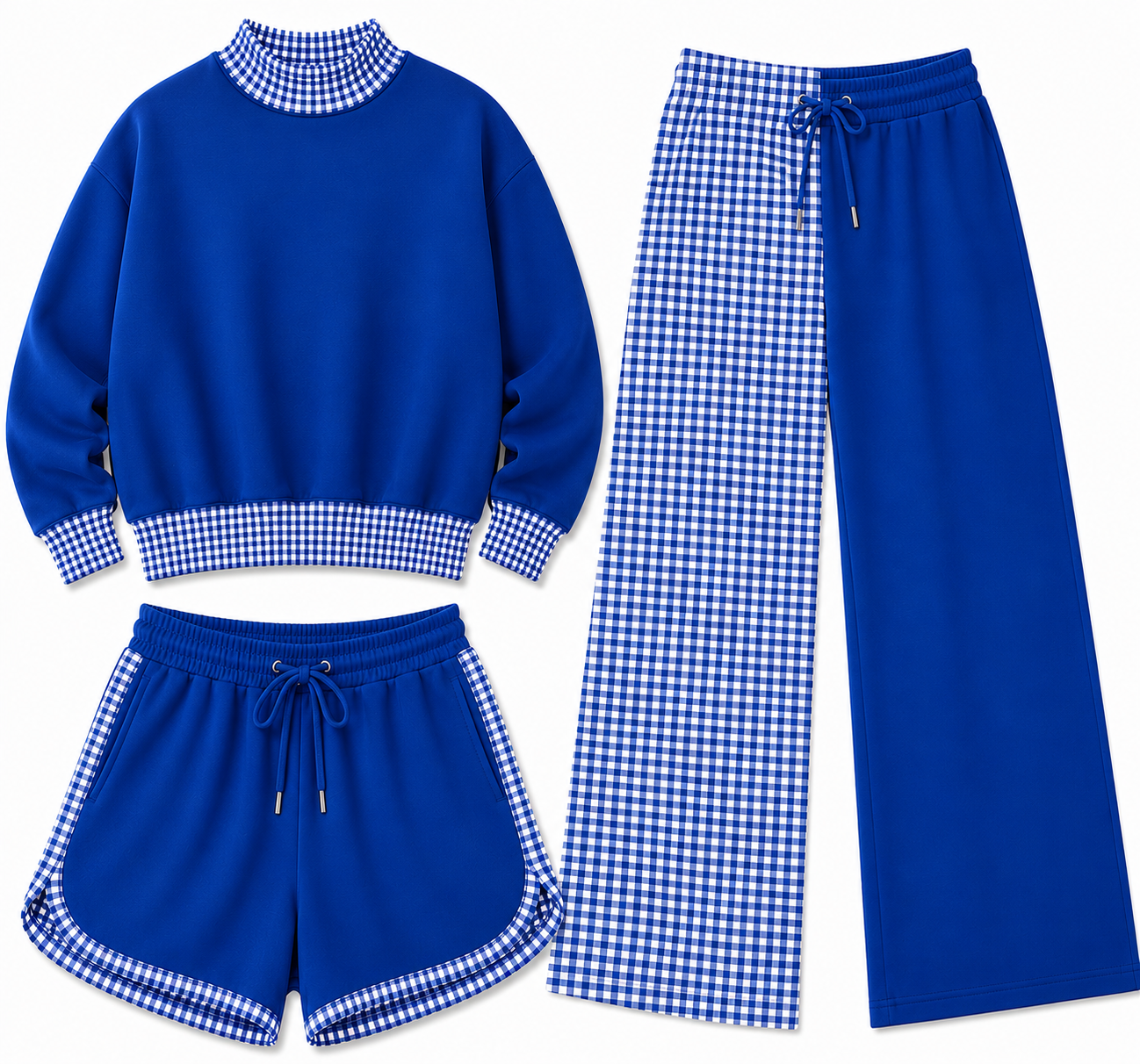 Gingham Mock Neck Sets