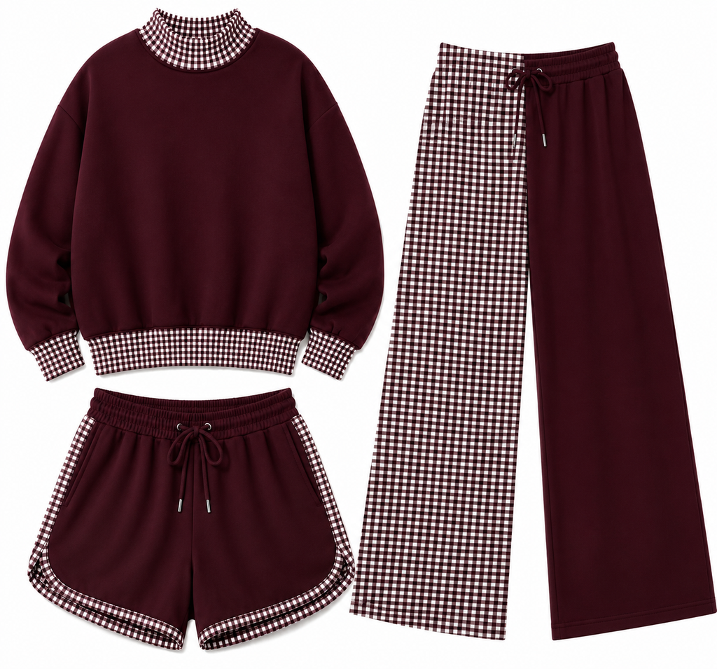 Gingham Mock Neck Sets