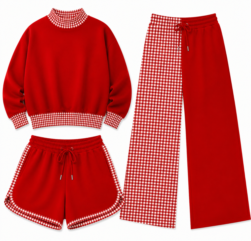 Gingham Mock Neck Sets