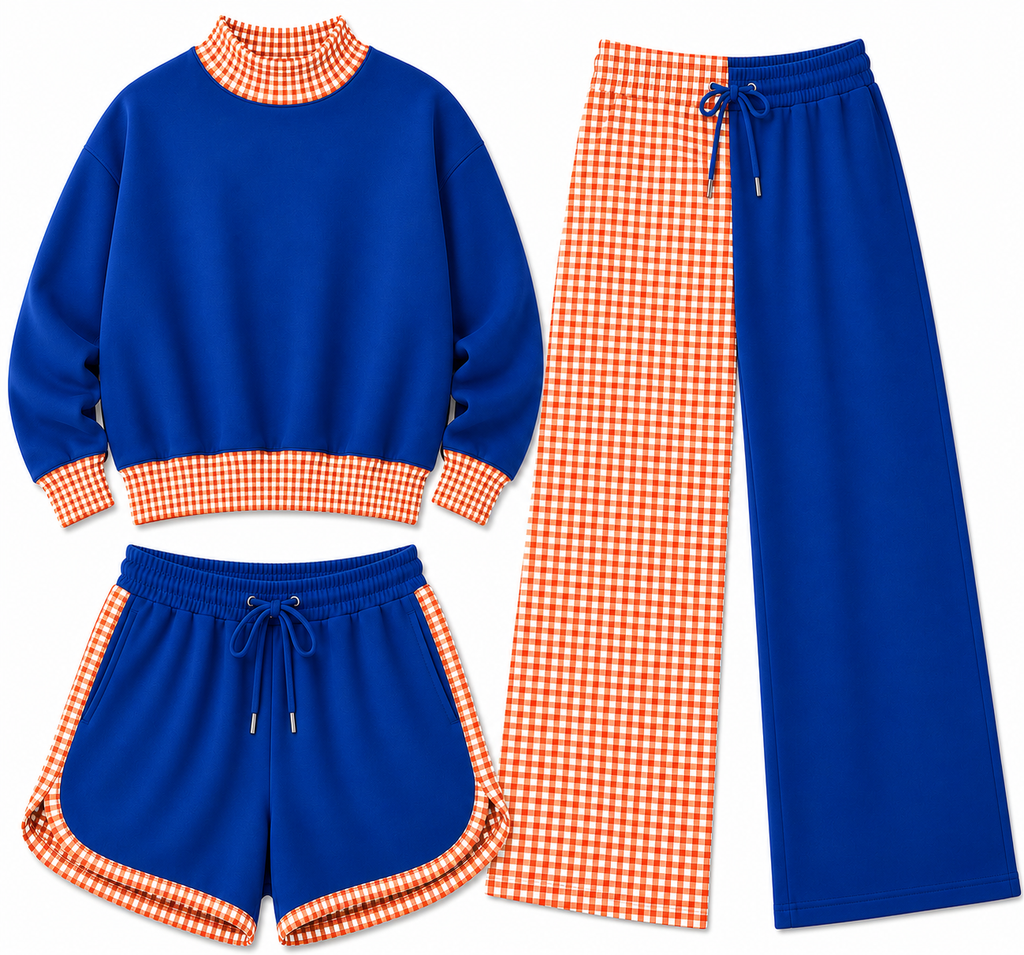 Gingham Mock Neck Sets