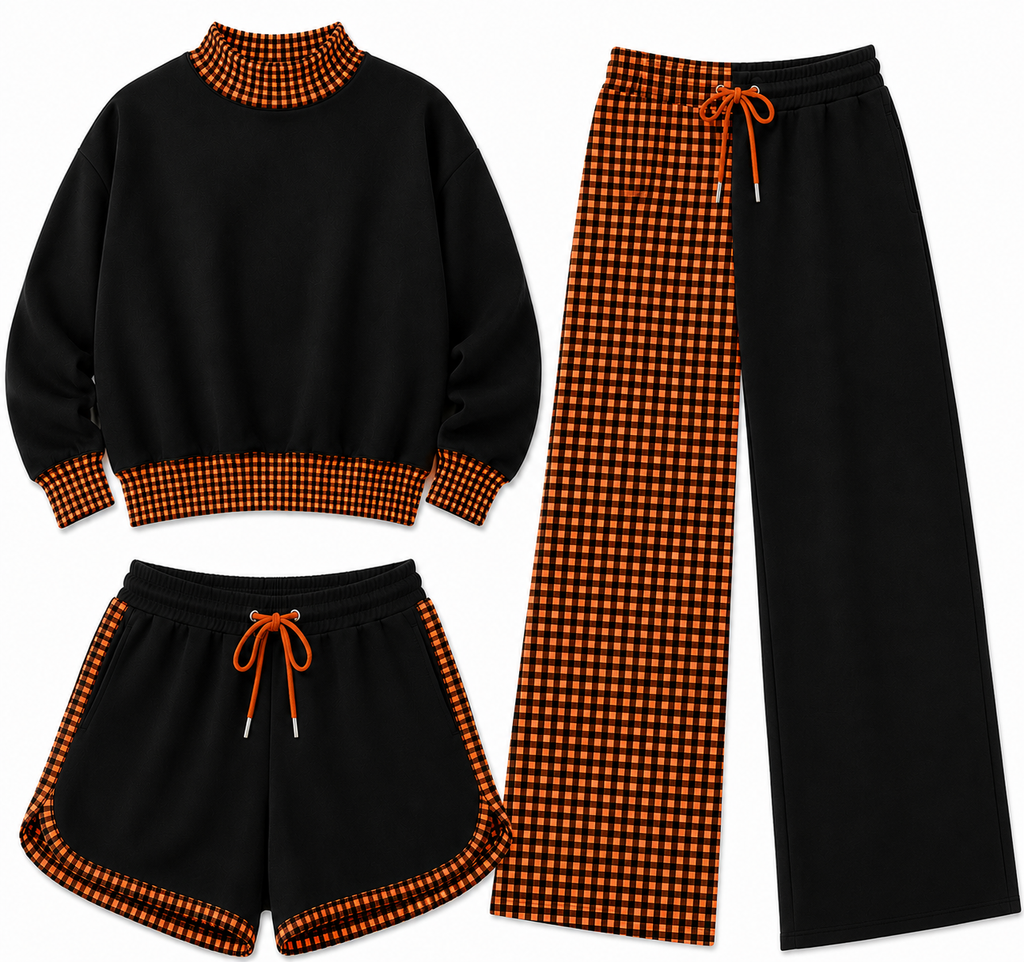 Gingham Mock Neck Sets