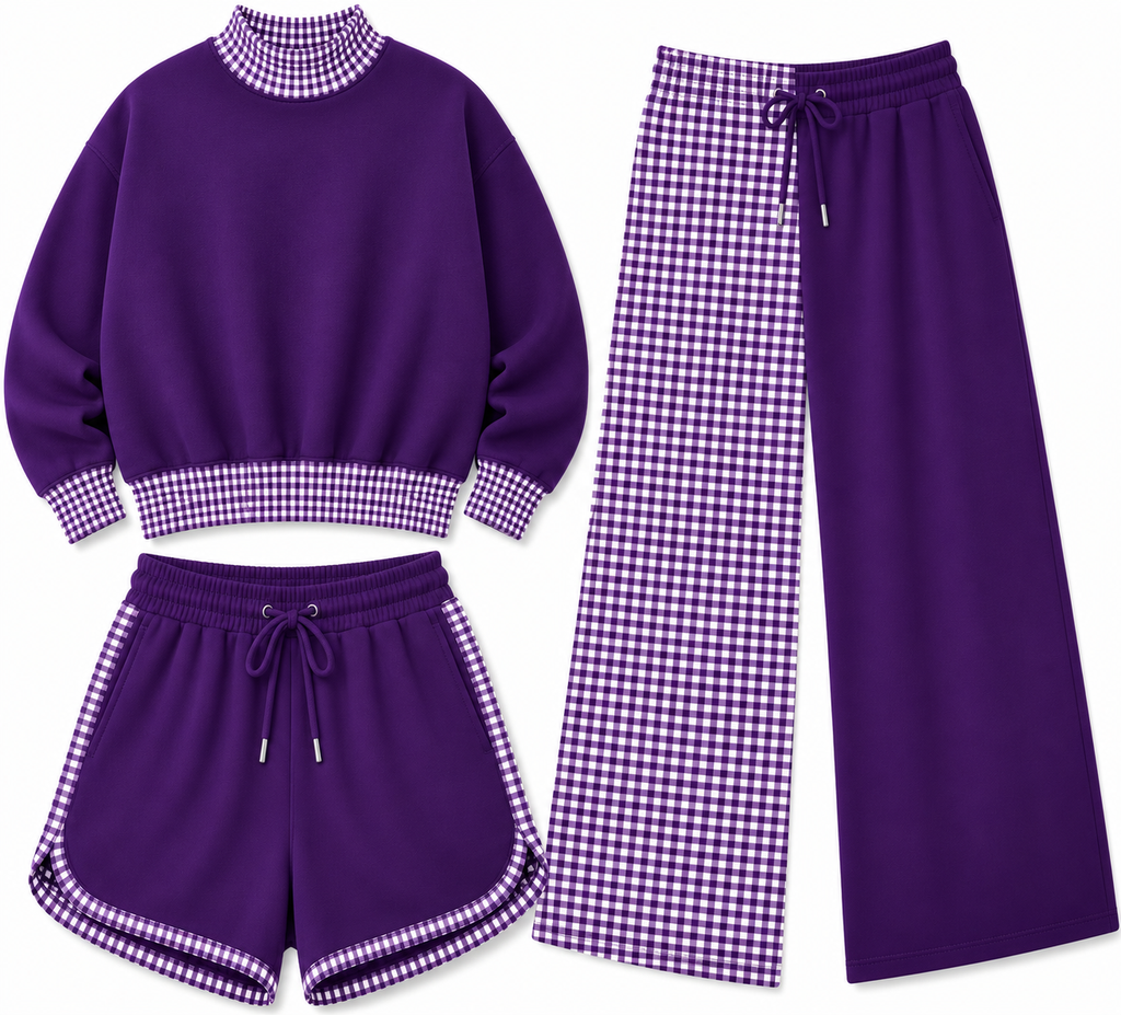 Gingham Mock Neck Sets