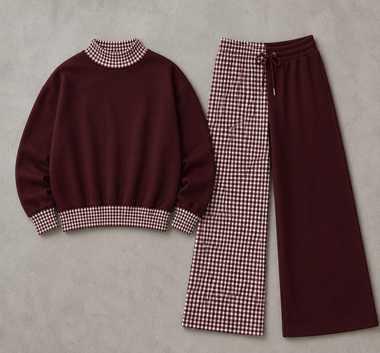 Gingham Mock Neck Sets