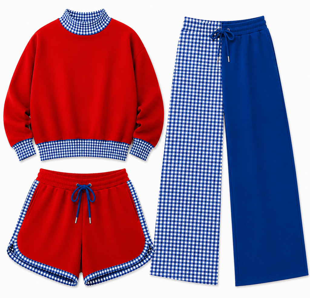 Gingham Mock Neck Sets