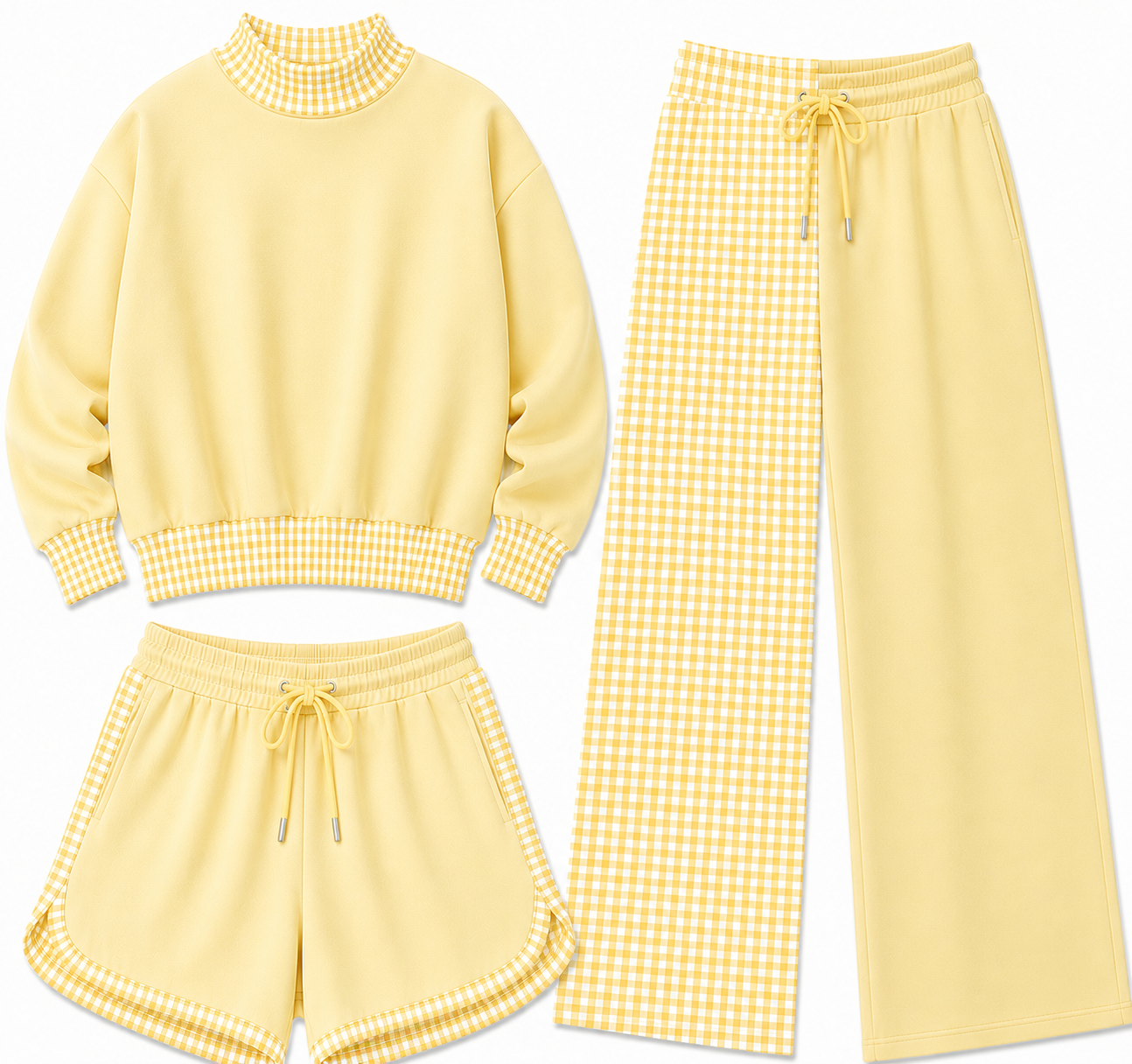 Gingham Mock Neck Sets