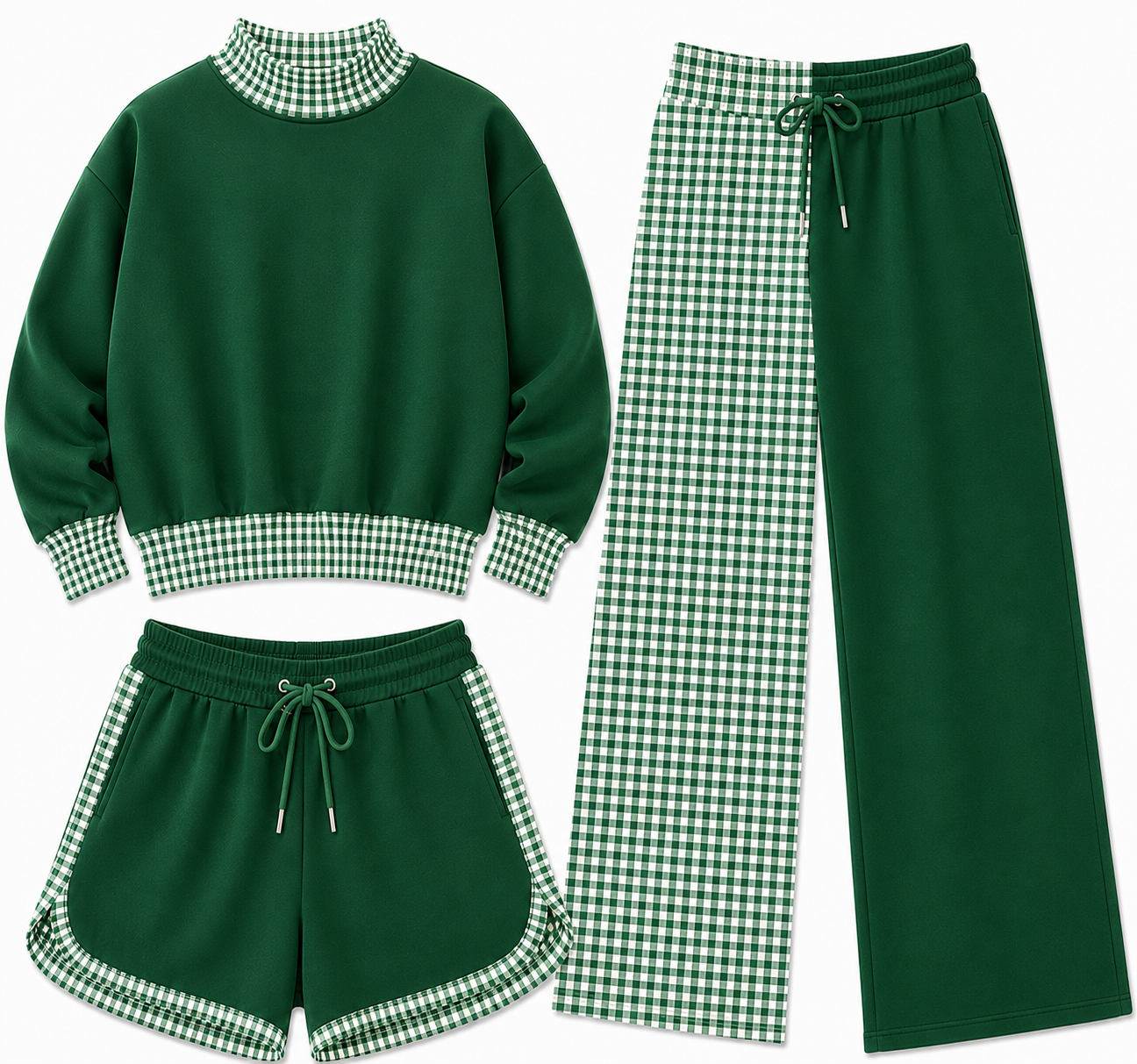 Gingham Mock Neck Sets