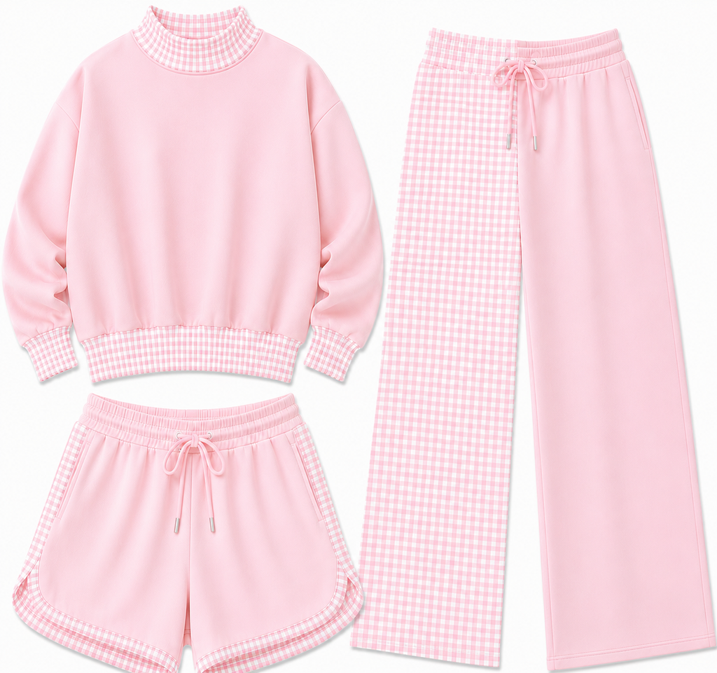 Gingham Mock Neck Sets