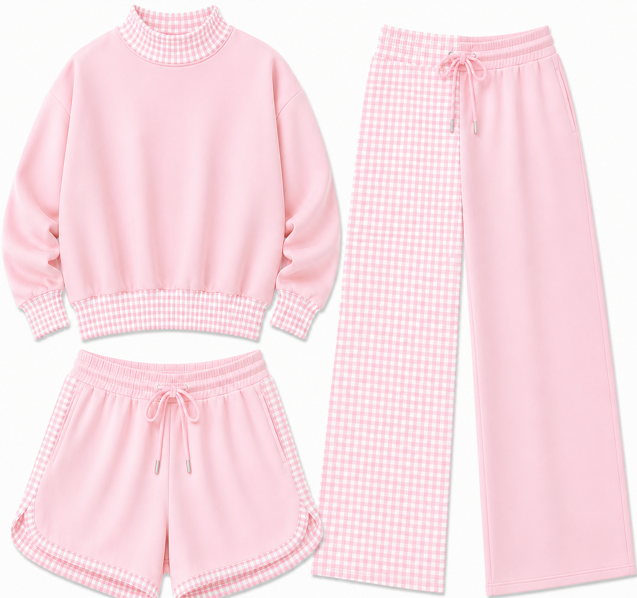 Gingham Mock Neck Sets