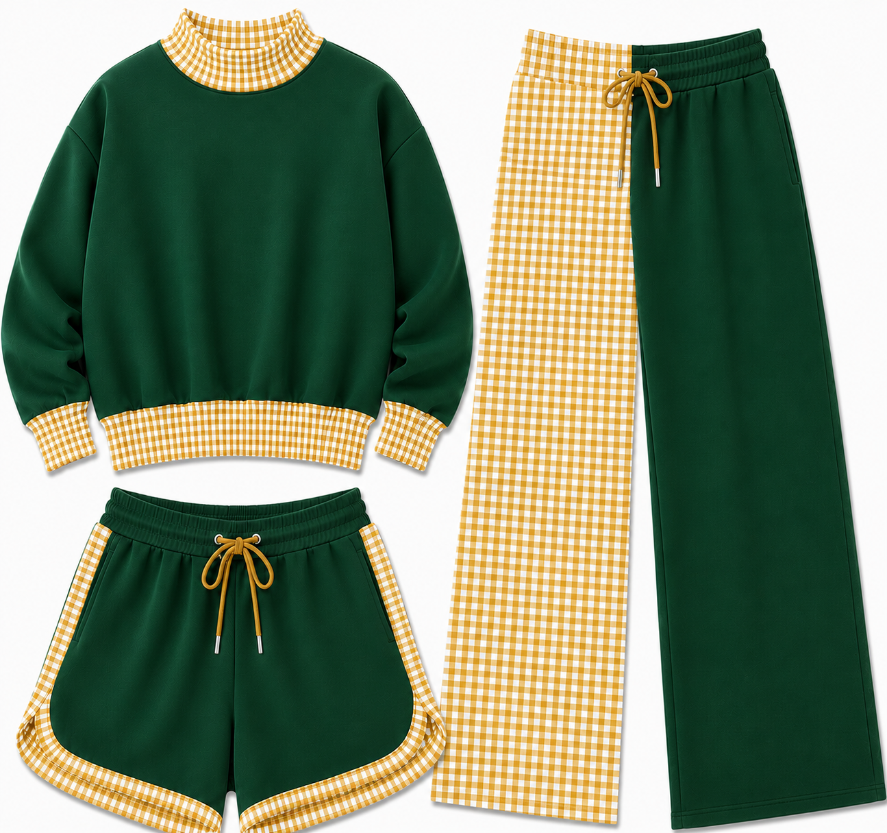 Gingham Mock Neck Sets